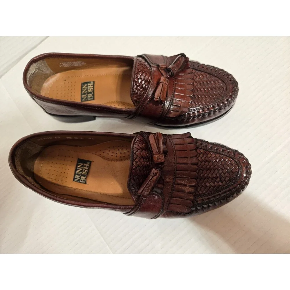 Nunn Bush, Mens 9.5M, Brown, Woven Leather, Tassel, Loafers, Dress Shoes